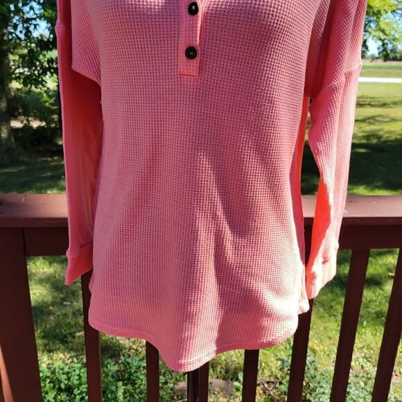 Glanzition Womens Tops Casual V Neck Button Up Loose Waffle Knit Tunic Henley M - Picture 5 of 16